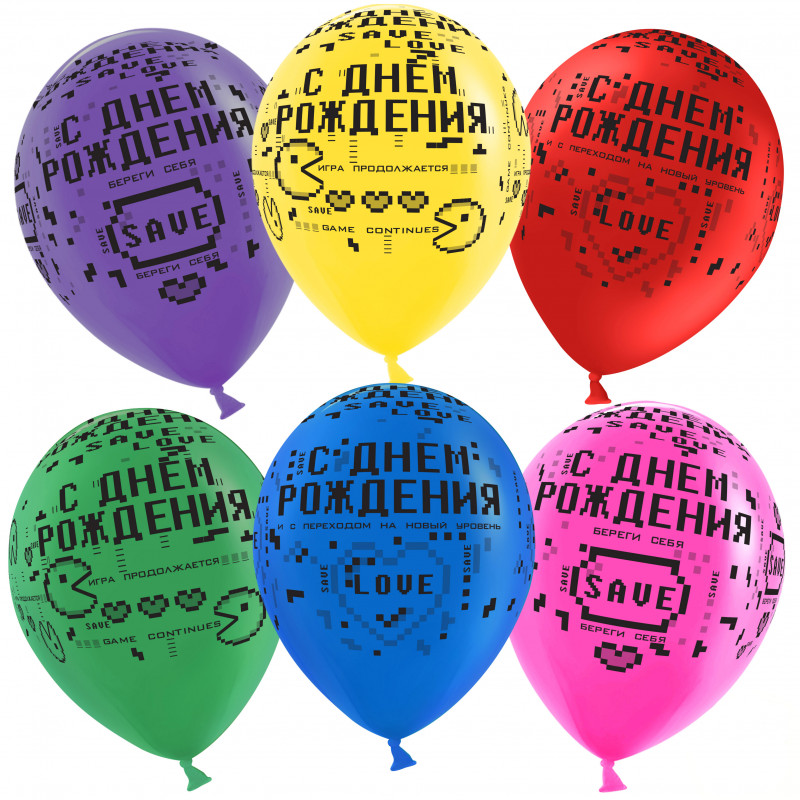 Воздушные шары "С Днем Рождения" (12''/30 см) 6 цветов, 50 шт.